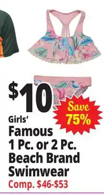 Ocean State Job Lot Girls' Famous 1 Pc. or 2 Pc. Beach Brand Swimwear offer