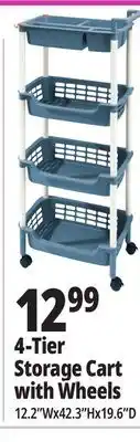 Ocean State Job Lot HomeLiving 4-Tier Multipurpose Storage Cart with Wheels offer