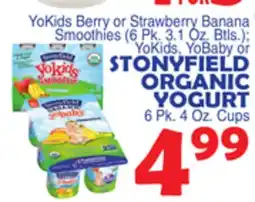 Bravo Supermarkets STONYFIELD ORGANIC YOGURT 6 Pk. 4 Oz. Cups offer