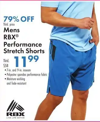 Boscov's Mens RBX Performance Stretch Shorts offer