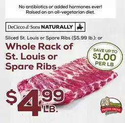DeCicco & Sons Sliced St. Louis or Whole Rack of St. Louis or Spare Ribs offer