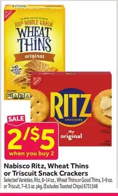 Stop&Shop Nabisco Ritz, Wheat Thins or Triscuit Snack Crackers offer
