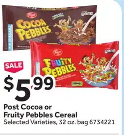Stop&Shop Post Cocoa or Fruity Pebbles Cereal offer