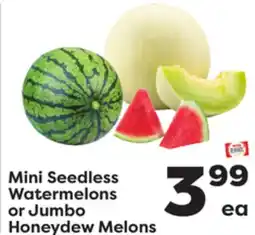 Weis Markets Mini Seedless Watermelons or Jumbo Honeydew Melons offer
