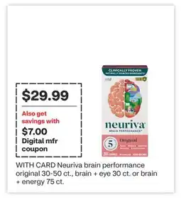 CVS Neuriva brain performance original 30-50 ct., brain + eye 30 ct. or brain + energy 75 ct offer