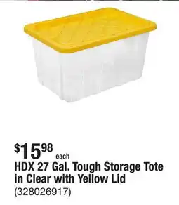 The Home Depot HDX 27 Gal. Tough Storage Tote in Clear with Yellow Lid offer