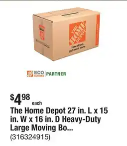 The Home Depot The Home Depot 27 in. L x 15 in. W x 16 in. D Heavy-Duty Large Moving Box with Handles offer