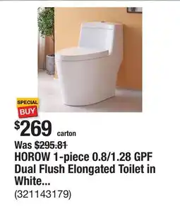 The Home Depot HOROW 1-piece 0.8/1.28 GPF Dual Flush Elongated Toilet in White, Seat Included offer