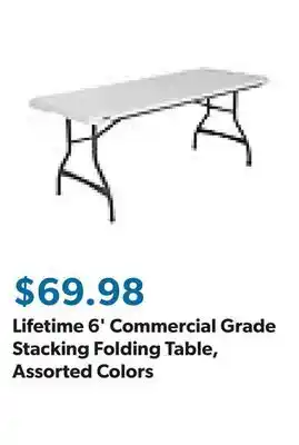Sam's Club Lifetime 6' Commercial Grade Stacking Folding Table, Assorted Colors offer