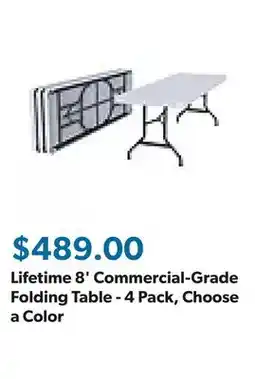 Sam's Club Lifetime 8' Commercial-Grade Folding Table - 4 Pack, Choose a Color offer