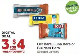 Albertsons Clif Bars, Luna Bars or Builders Bars offer