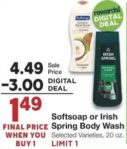 Albertsons Softsoap or Irish Spring Body Wash offer