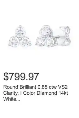 Costco Round Brilliant 0.85 ctw VS2 Clarity, I Color Diamond 14kt White Gold Three Stone Earrings offer