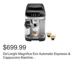 Costco De'Longhi Magnifica Evo Automatic Espresso & Cappuccino Machine with Latte Crema System offer