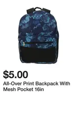Five Below All-Over Print Backpack With Mesh Pocket 16in offer