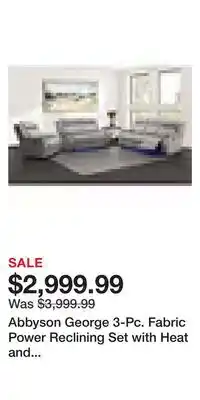 BJ’s Abbyson George 3-Pc. Fabric Power Reclining Set with Heat and Massage - Gray offer