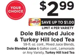 ShopRite Dole Blended Juice & Turkey Hill Iced Tea offer