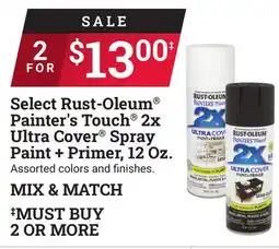 Ace Hardware Select Rust-Oleum Painter's Touch 2x Ultra Cover Spray Paint + Primer, 12 Oz offer