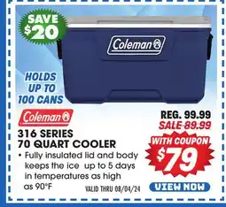 Big 5 Coleman 316 Series 70 Quart Cooler offer