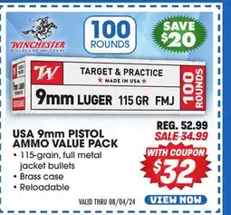Big 5 Winchester USA 9mm Pistol Ammunition Value Pack offer