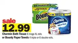 Meijer Charmin Bath Tissue 6 mega XL rolls or Bounty Paper Towels 4 triple or 6 double rolls offer