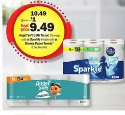Meijer Angel Soft Bath Tissue 16 mega rolls or Sparkle 6 triple rolls or Brawny Paper Towels* 6 double rolls offer