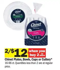 Meijer Chinet Plates, Bowls, Cups or Cutlery offer