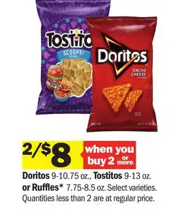 Meijer Doritos 9-10.75 oz., Tostitos 9-13 oz. or Ruffles* 7.75-8.5 oz offer