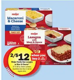 Meijer Meijer Family Size Lasagna or Mac & Cheese offer