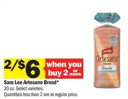 Meijer Sara Lee Artesano Bread offer