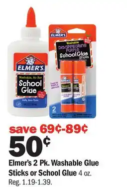 Meijer Elmer's 2 Pk. Washable Glue Sticks or School Glue 4 oz offer
