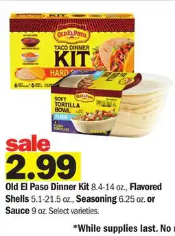 Meijer Old El Paso Dinner Kit 8.4-14 oz., Flavored Shells 5.1-21.5 oz., Seasoning 6.25 oz. or Sauce 9 oz offer