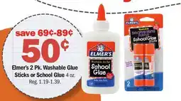 Meijer Elmer's 2 Pk. Washable Glue Sticks or School Glue offer