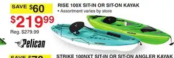 Dunham's Sports PELICAN RISE 100X SIT-IN OR SIT-ON KAYAK offer