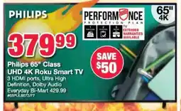 Bi-Mart Philips 65" Class UHD 4K Roku Smart TV offer