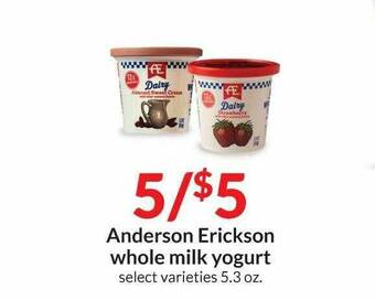 Hy-Vee Anderson Erickson Whole Milk Yogurt offer