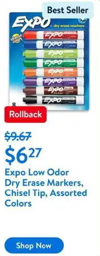 Walmart Expo Low Odor Dry Erase Markers, Chisel Tip, Assorted Colors offer