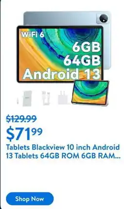 Walmart Tablets Blackview 10 inch Android 13 Tablets 64GB ROM 6GB RAM... offer