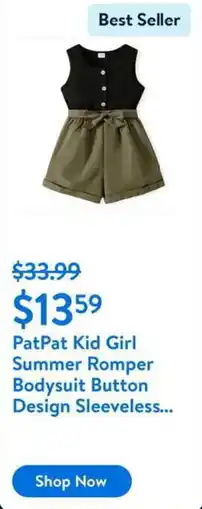 Walmart PatPat Kid Girl Summer Romper Bodysuit Button Design Sleeveless offer