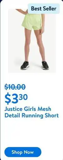 Walmart Justice Girls Mesh Detail Running Short offer