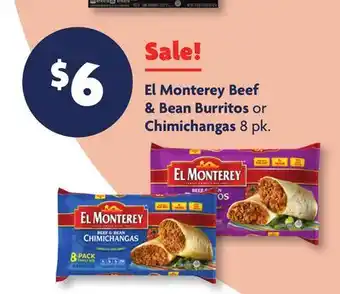 Family Dollar El Monterey Beef & Bean Burritos or Chimichangas offer