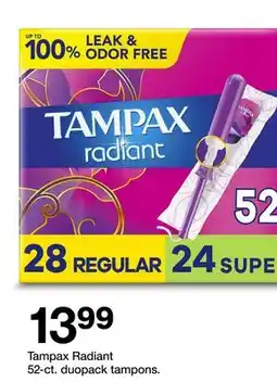 Target Tampax Radiant 52-ct. duopack tampons offer