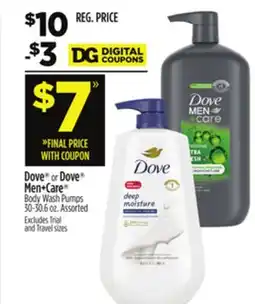Dollar General Dove or Dove Men + Care Body Wash Pumps offer