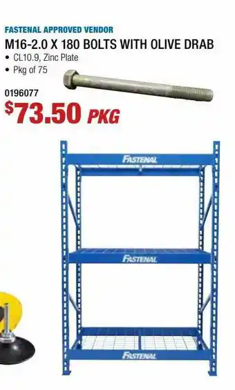 Fastenal Fastenal Approved Vendor M16-2.0 X 180 Bolts With Olive Drab offer