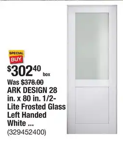 The Home Depot ARK DESIGN 28 in. x 80 in. 1/2-Lite Frosted Glass Left Handed White Solid Core MDF Prehung Door with Quick Assemble Jamb Kit offer
