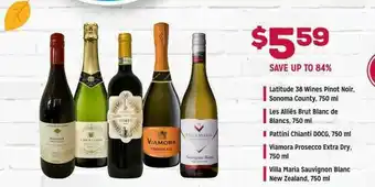 Grocery Outlet Latitude 38 Wines Pinot Noir Sonoma County 750 Ml, Le Alliés Brut Blanc De Blancs 750 Ml, Pattini Chianti DOCG 750 Ml, Viamor offer