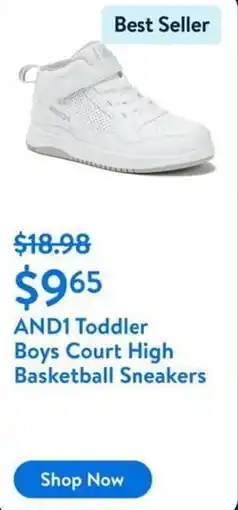 Walmart AND1 Toddler Boys Court High Basketball Sneakers offer
