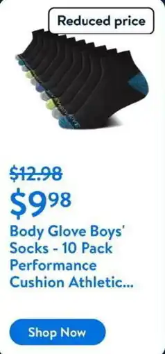 Walmart Body Glove Boys' Socks - 10 Pack Performance Cushion Athletic... offer