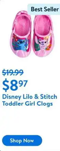 Walmart Disney Lilo & Stitch Toddler Girl Clogs offer