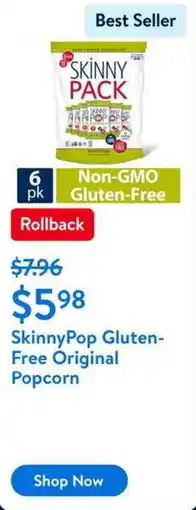 Walmart SkinnyPop Gluten- Free Original Popcorn offer